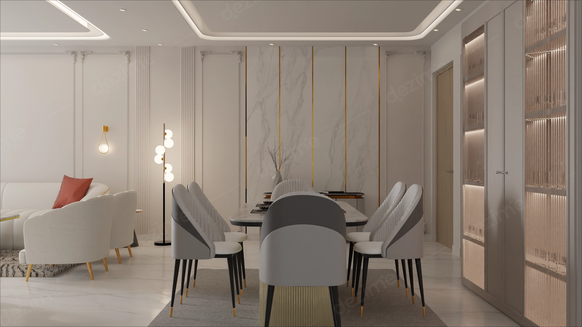NeoClassical Elegante: Dining Area Interior Design by Dezime AI