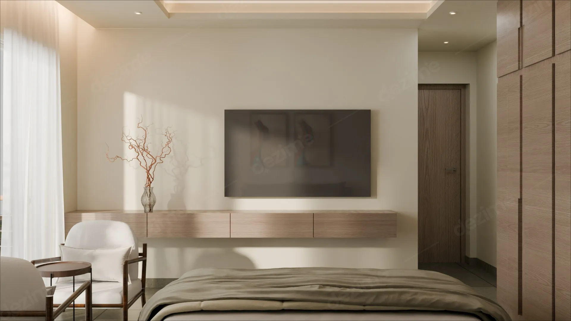 Rento Magic: Master Bedroom TV Wall Interior Design by Dezime AI