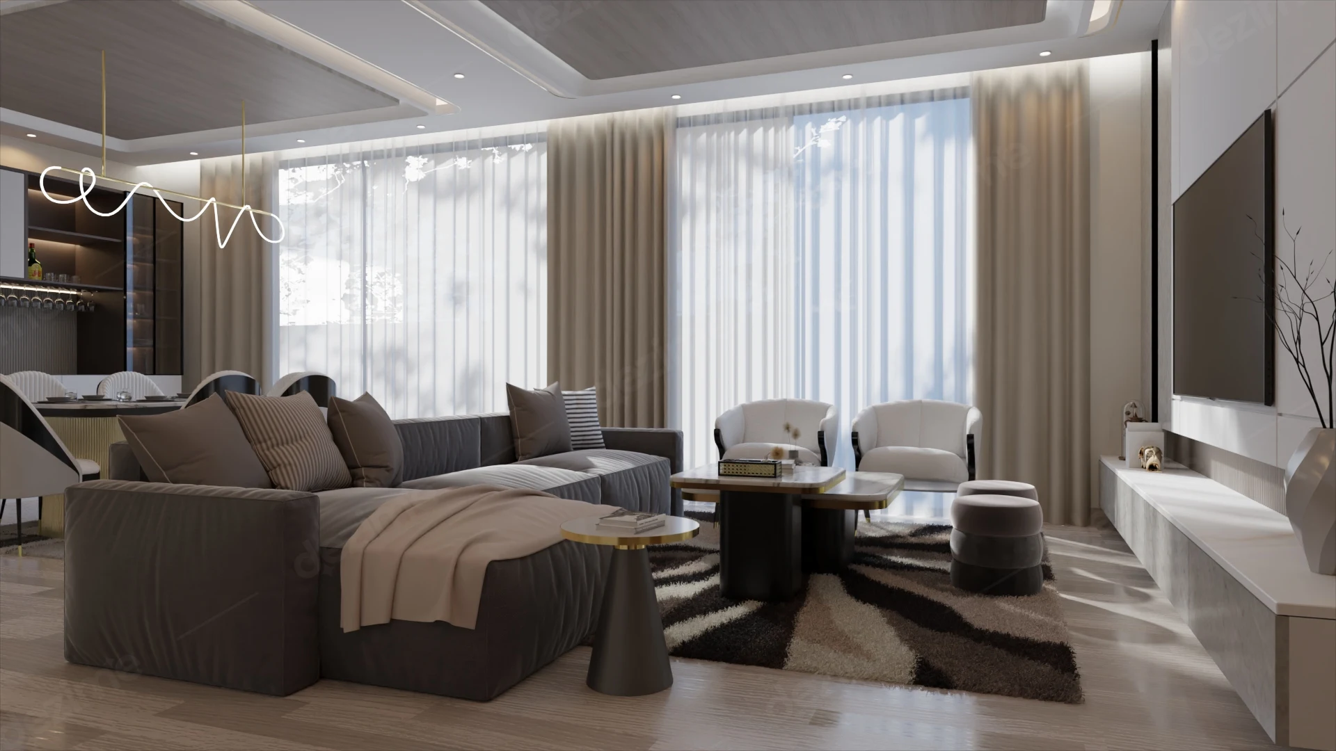 Contemporary Living Area Interiors by Dezime AI