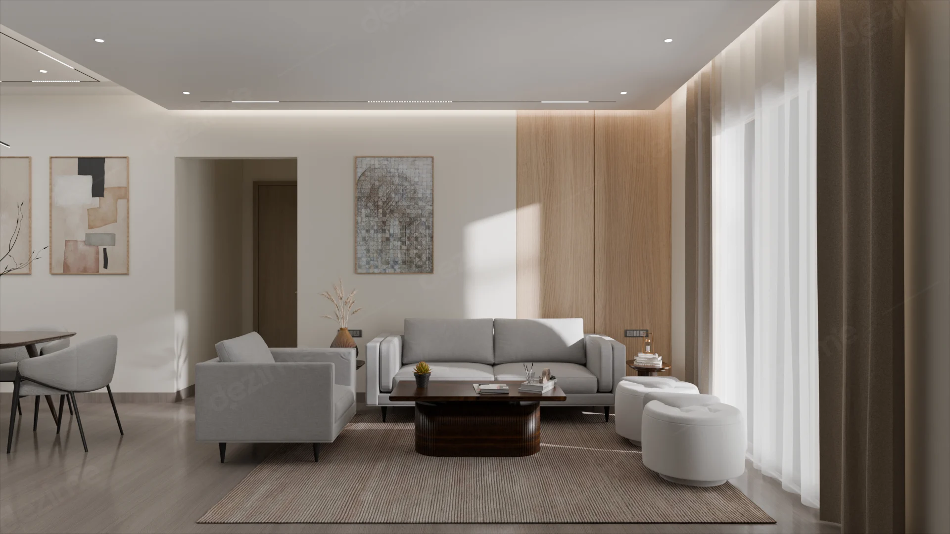 Modern Minimalist: Living Area Sofa Back Wall Interior by Dezime AI