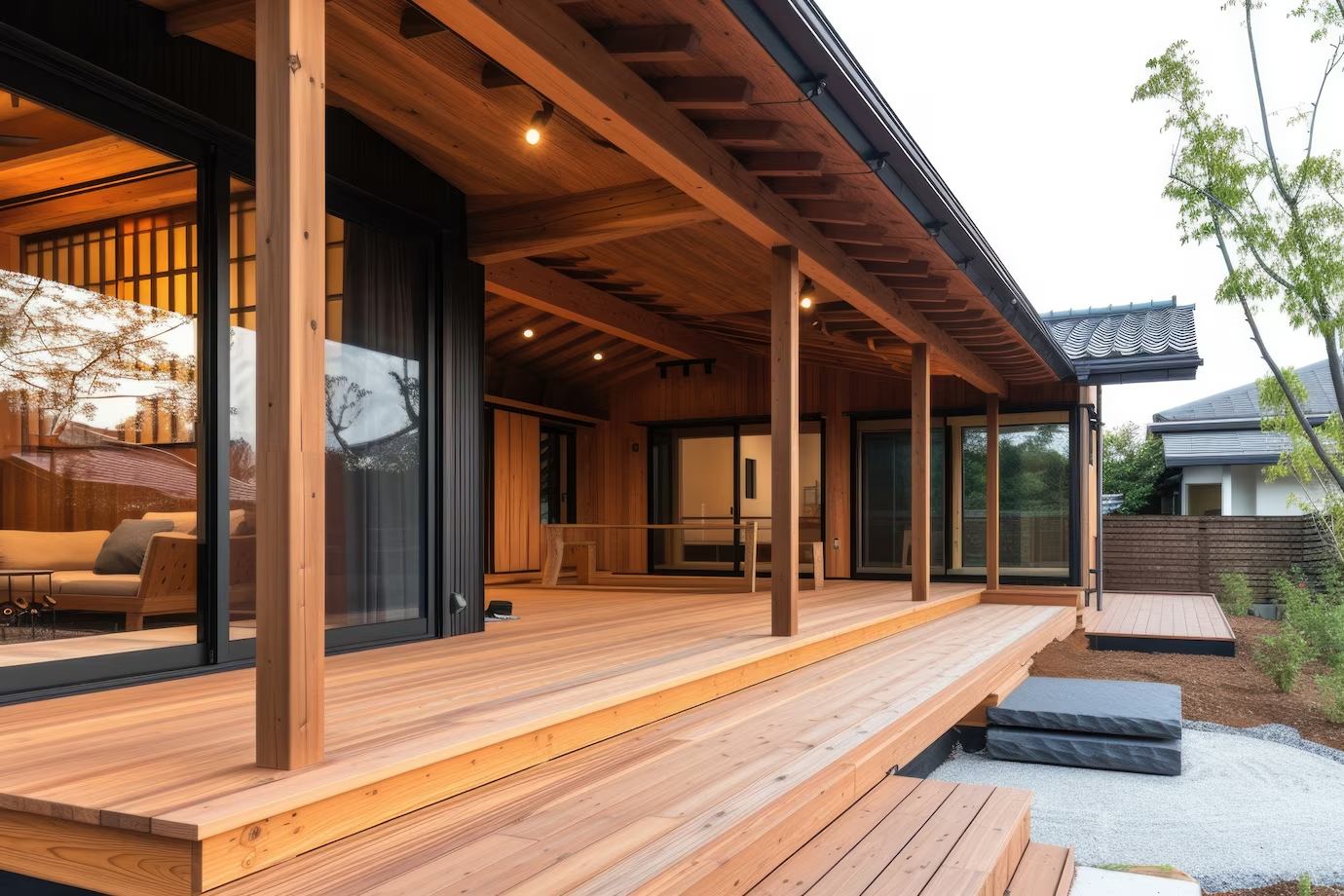 Photorealistic Wooden House with Timber Structure